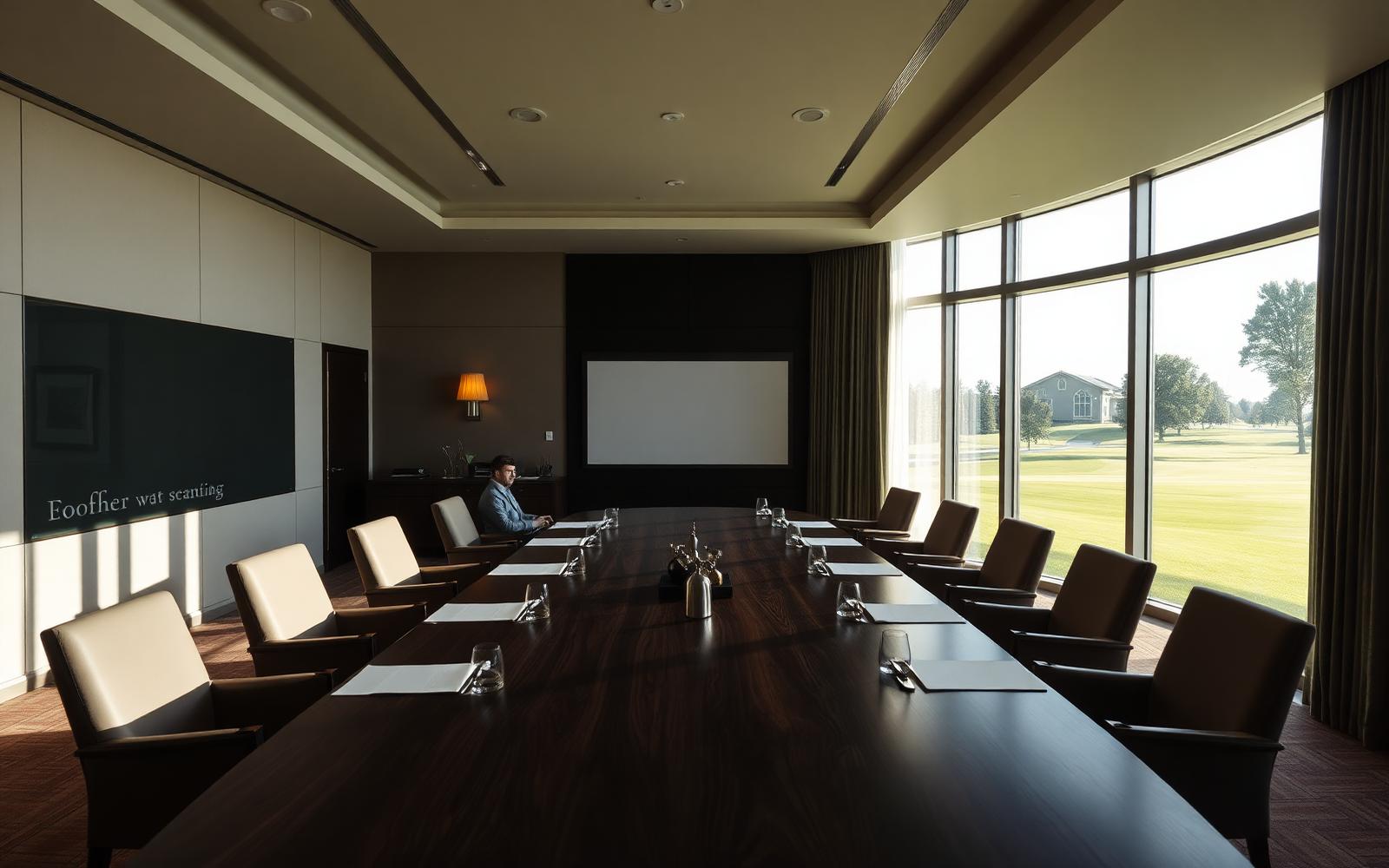 Board meeting overlooking a golf course